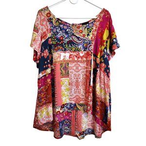 NWT Jones New York Hi Lo Hem Short Sleeved Bold Colors Pull Over Blouse Size 1X